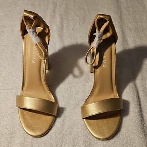 J. Adams Gold Synthetic Strappy Block Heel Ankle Strap Open Toe Buckle Size‎ 7.5